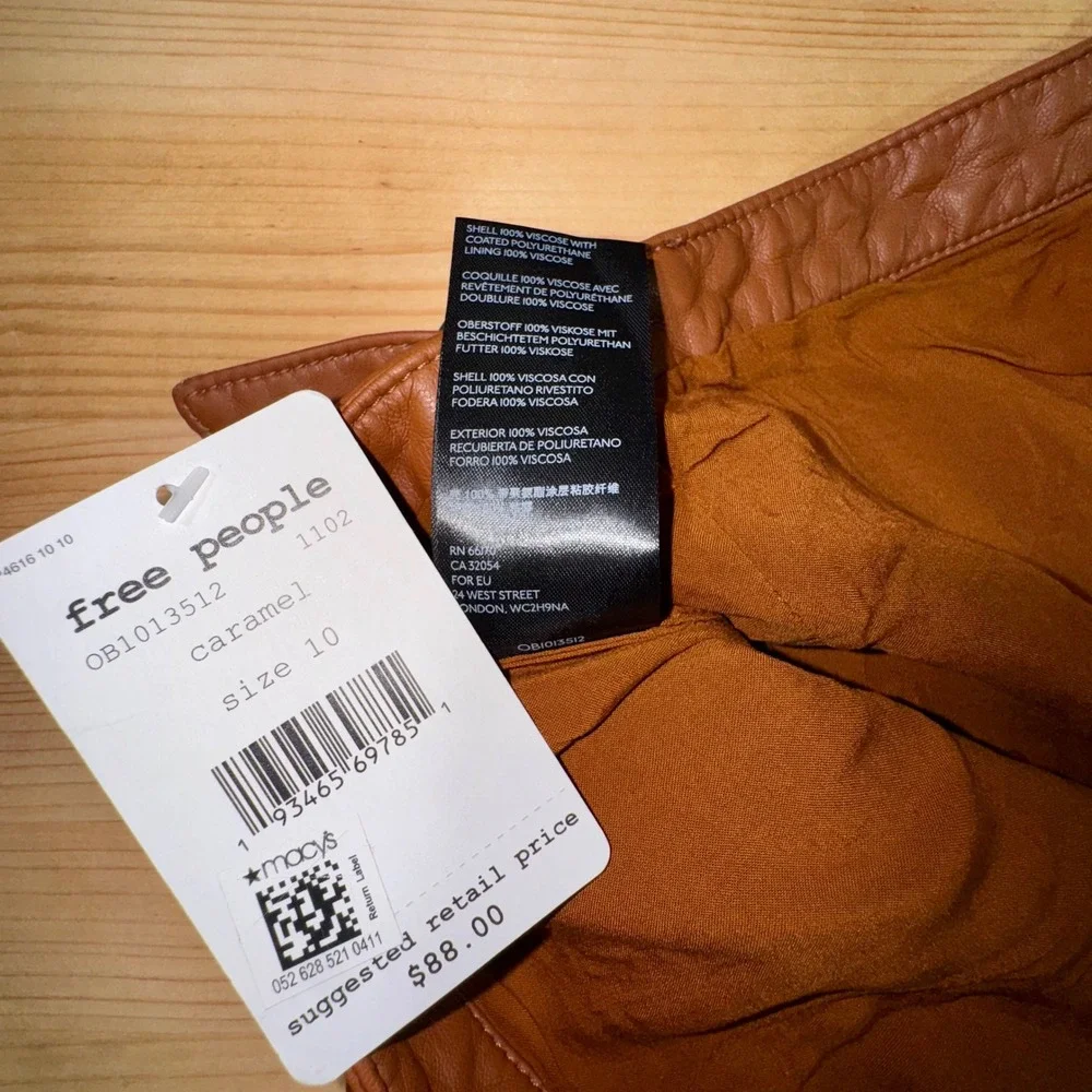 Free People Vegan Leather Mini Skirt Caramel Brown Size 10 SUMMER VACATION READY